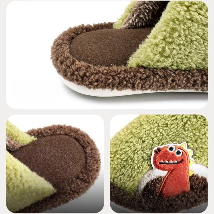 Fuzzy Dinosaur Patch Kids Slippers