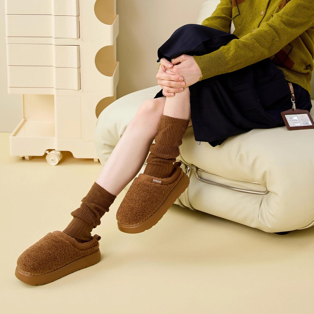 Fuzzy Teddy Fleece Platform Slippers