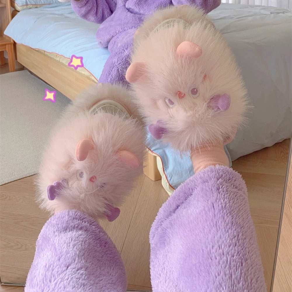 Fluffy Monster Face Slippers