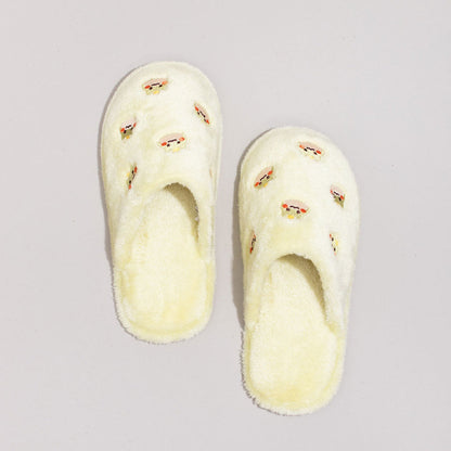 Whimsical Cartoon Embroidered Plush Slippers