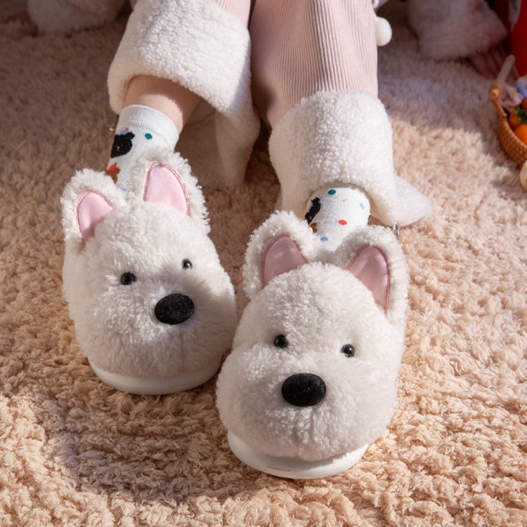 Fuzzy Puppy Dog Plush Slippers
