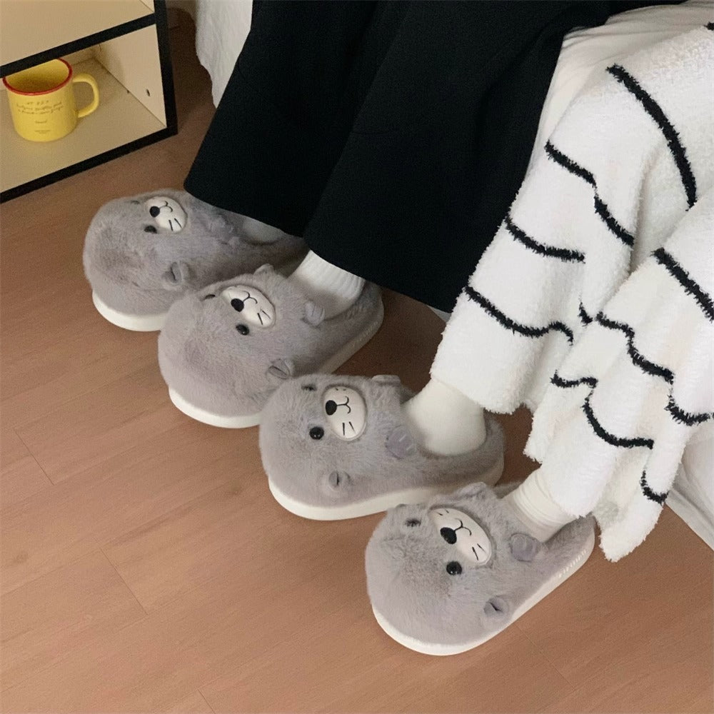Whimsical Seal Face Fuzzy Slippers