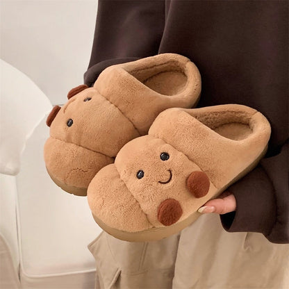 Croissant Face Plush Platform Slippers