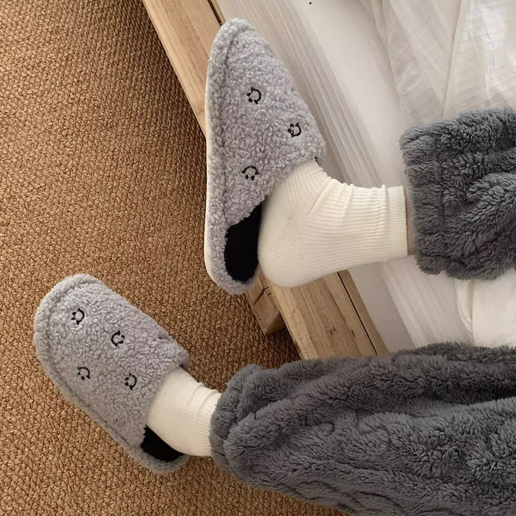 Happy Face Fuzzy Plush Slippers