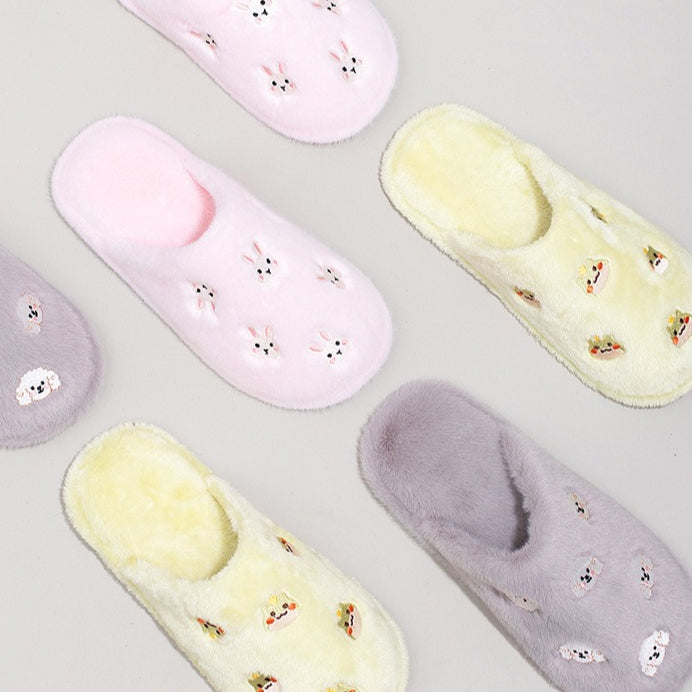 Whimsical Cartoon Embroidered Plush Slippers