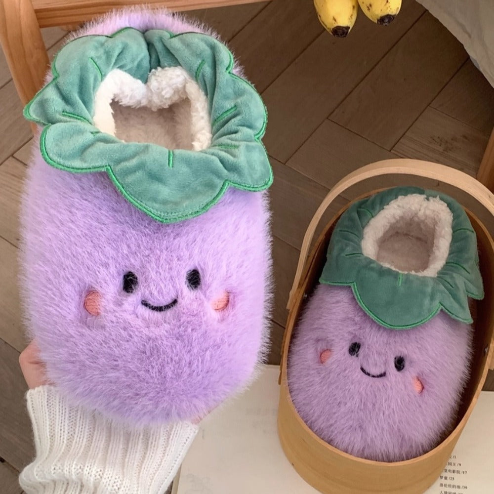 Smiley Eggplant Slippers