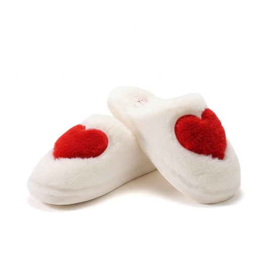 Heart Motif Fuzzy House Slippers