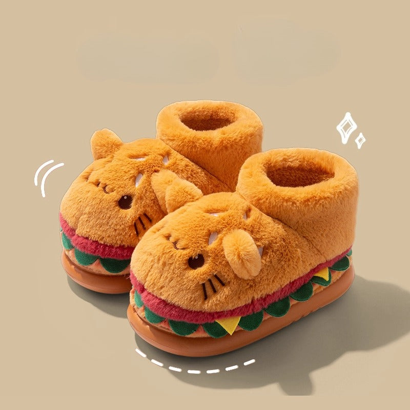 Burger Kitty Plush Warm Slippers