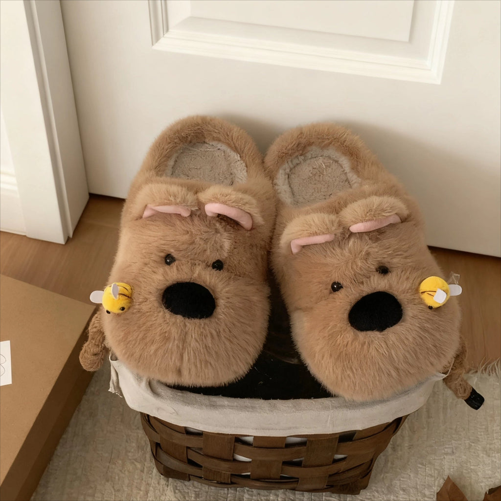 Bee-Kissed Puppy Plush Slippers