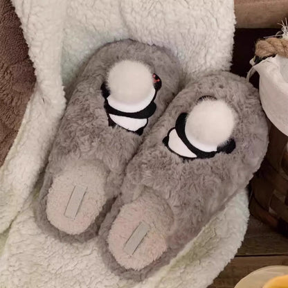 Panda Pom-Pom Fuzzy Slippers