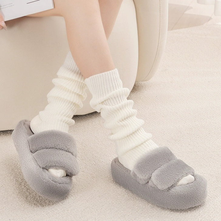 Plush Double-Strap Platform Slippers