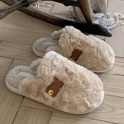 Plush Tab Detail Home Slippers