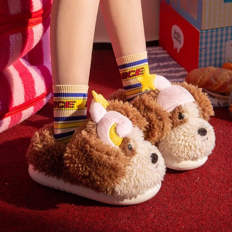 Whimsical Puppy Star Plush Slippers