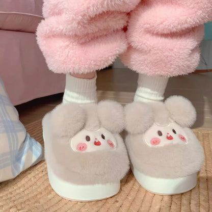 Fuzzy Pom Pom Cartoon Slippers