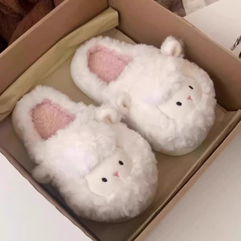 Fuzzy Lamb Animal Plush Slippers