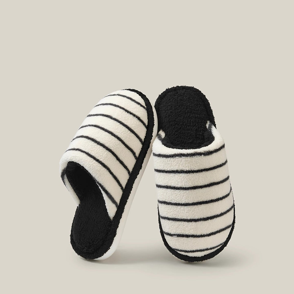 Soft Striped Plush Bedroom Slippers