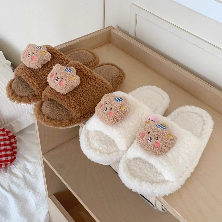 Fuzzy Bear Patch Home Slippers