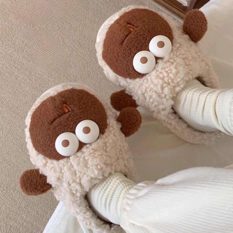 Googly Eye Sheep Fuzzy Slippers