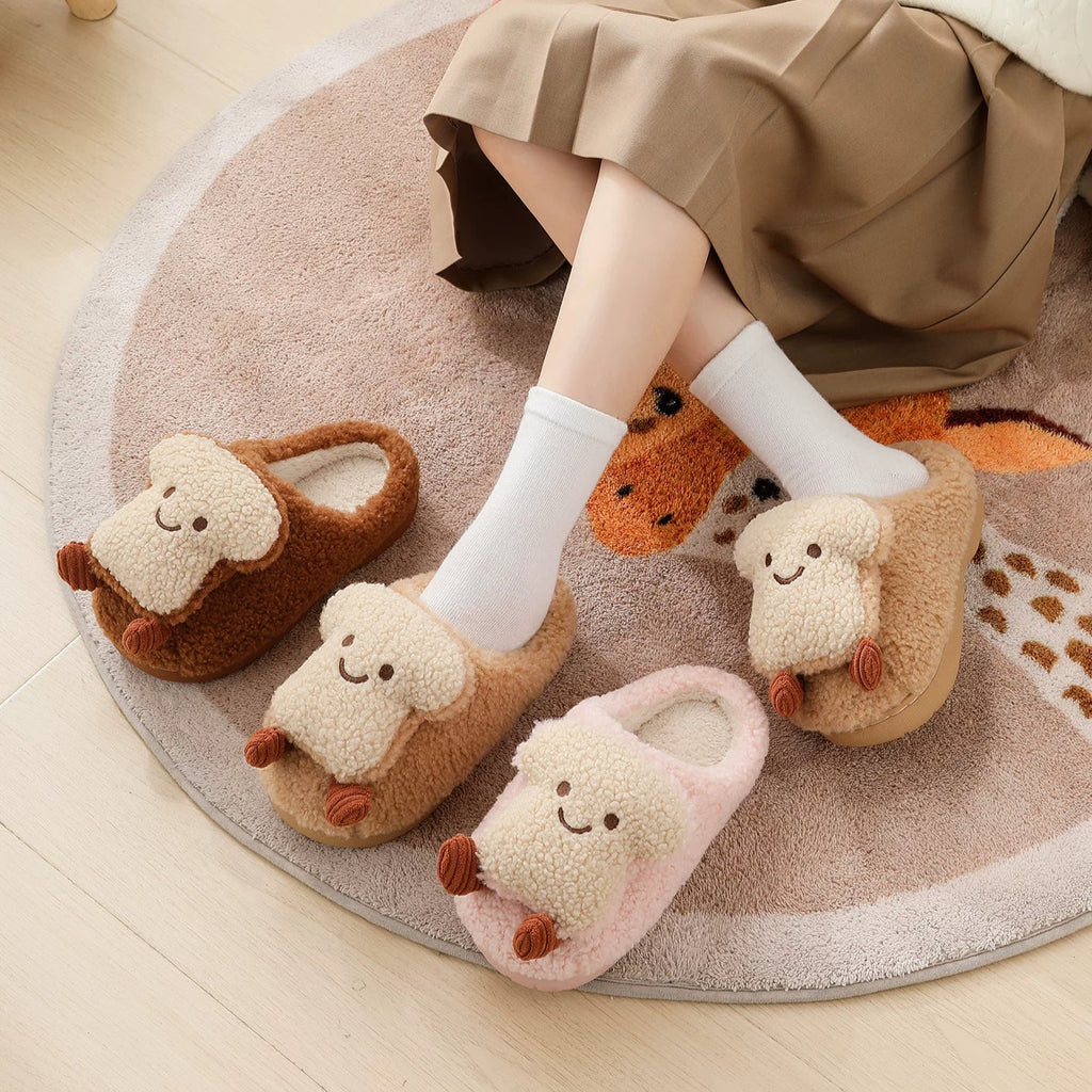 Smiley Toast Plush Fleece Slippers