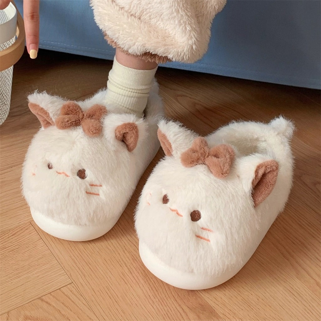 Cat Ears Bow Plush Slippers