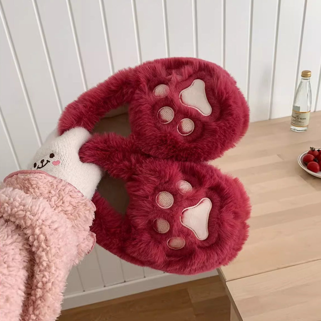 Fuzzy Cat Paw Plush Slippers