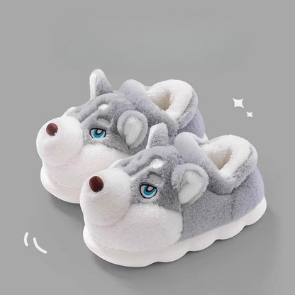 Goofy Husky Dog Plush Slippers