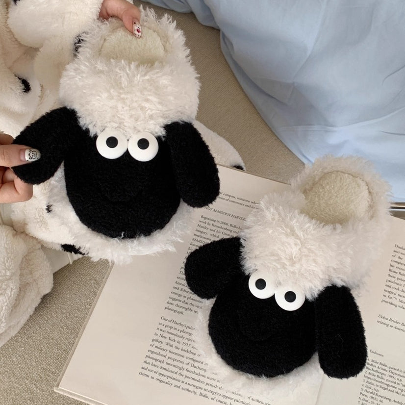 Fuzzy Sheep Character Plush Slippers