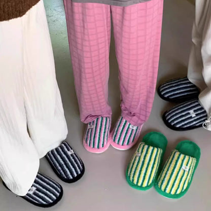 Chunky Pinstripe Lounge Slippers