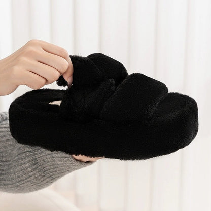 Plush Double-Strap Platform Slippers