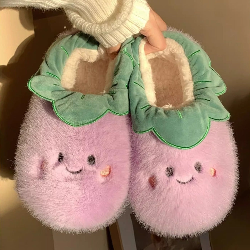 Smiley Eggplant Slippers