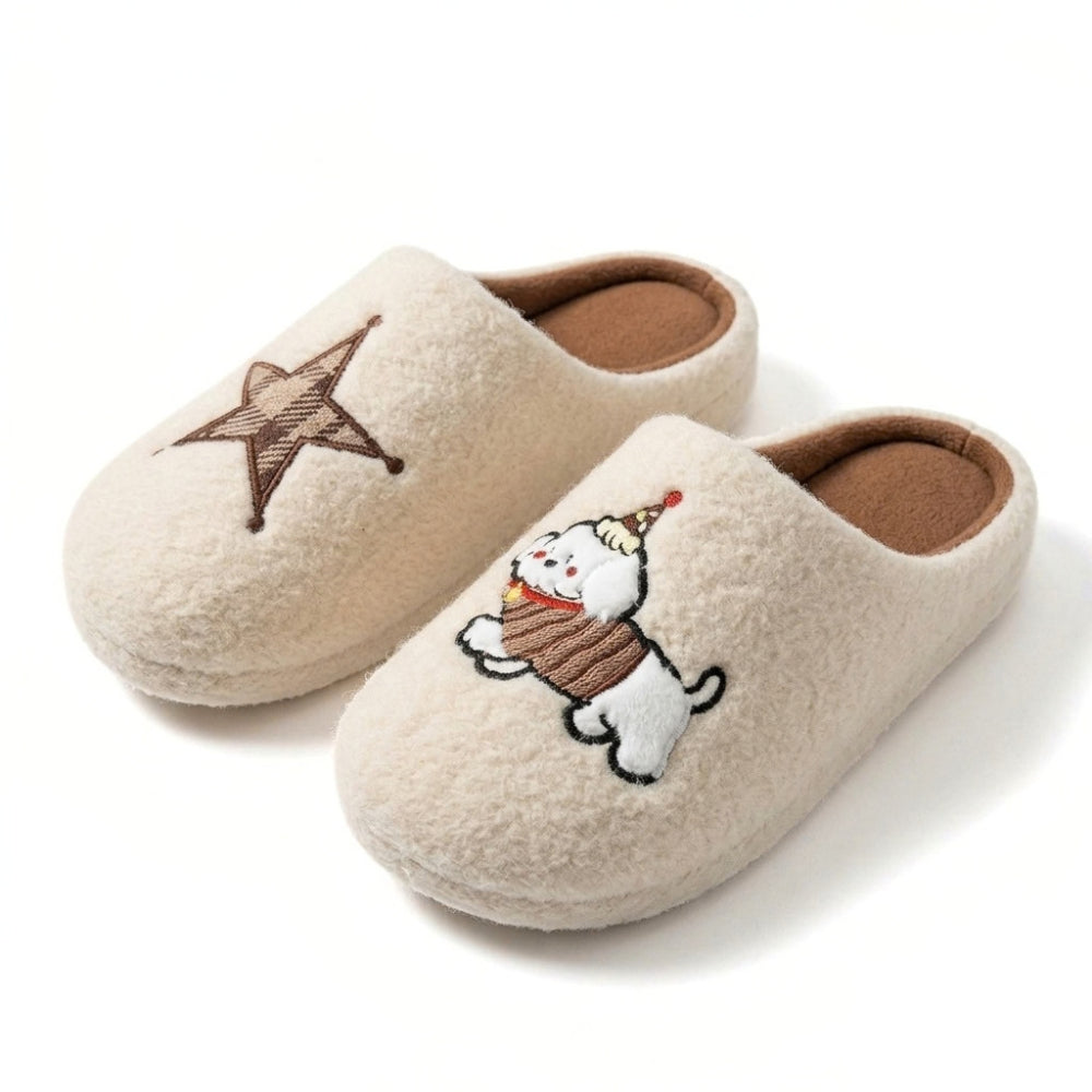 Embroidered Star Puppy Fleece Slippers