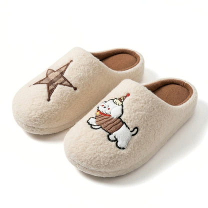 Embroidered Star Puppy Fleece Slippers
