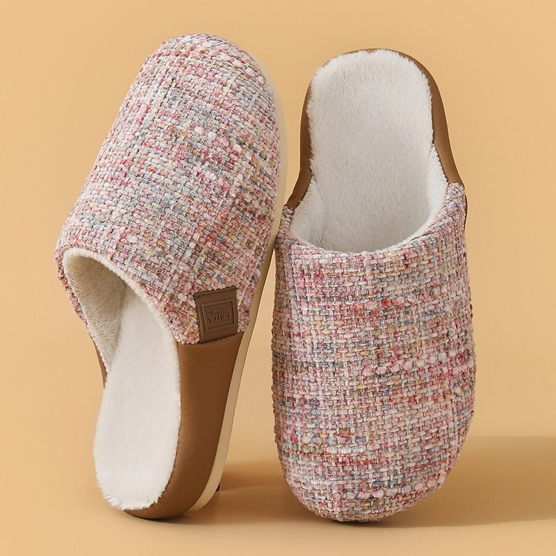 Bouclé Tweed Plush-Lined Slippers