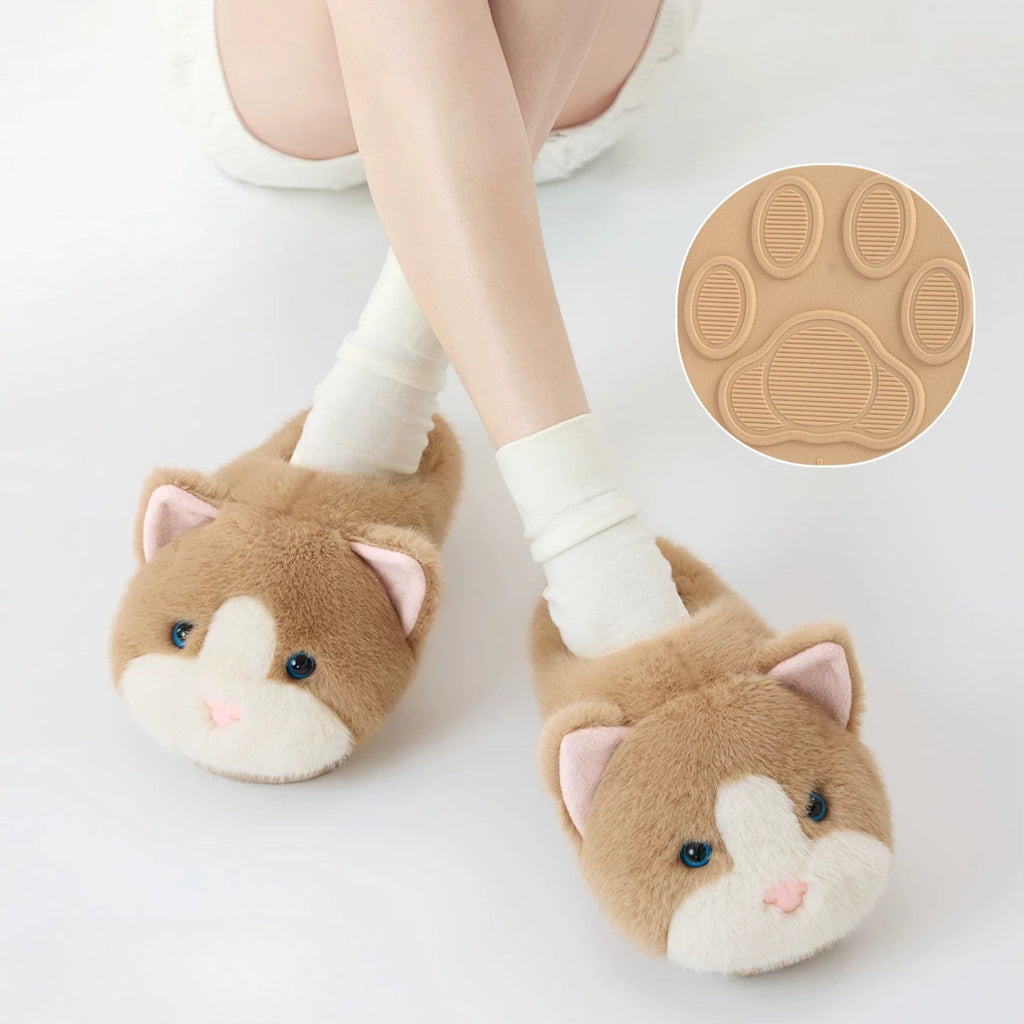 Playful Cat Face Plush Slippers