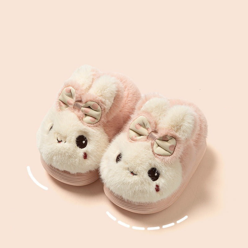 Plush Bunny Bow Kids Slippers