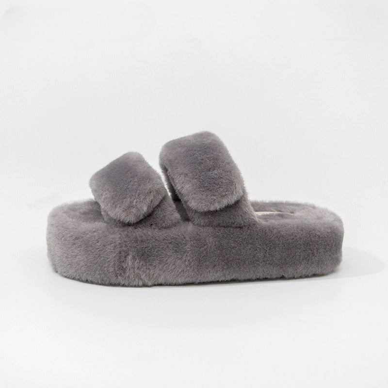 Plush Double-Strap Platform Slippers