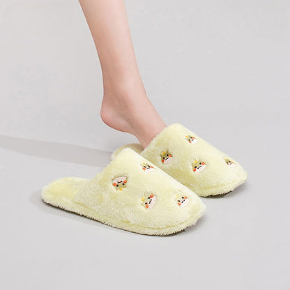 Whimsical Cartoon Embroidered Plush Slippers