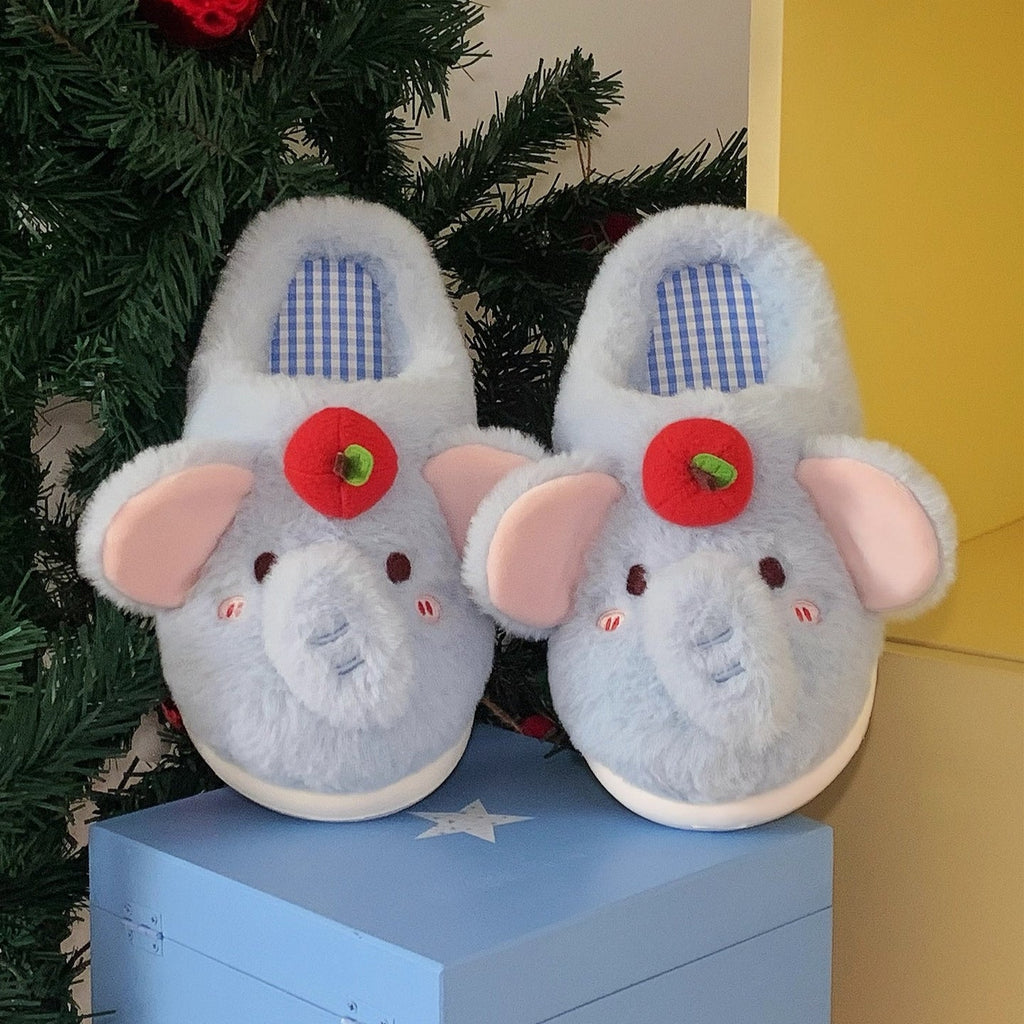 Apple-Topped Elephant Plush Slippers