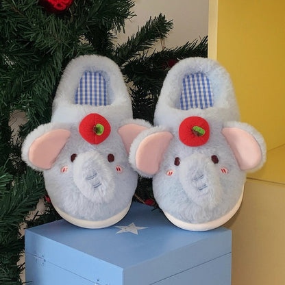 Apple-Topped Elephant Plush Slippers