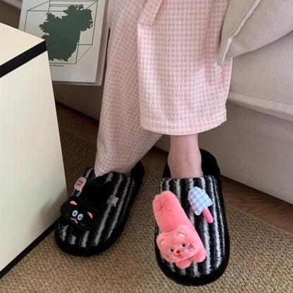 Striped Kitty Charm Home Slippers