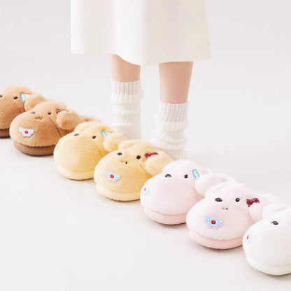 Fuzzy Puppy Face Bow Slippers
