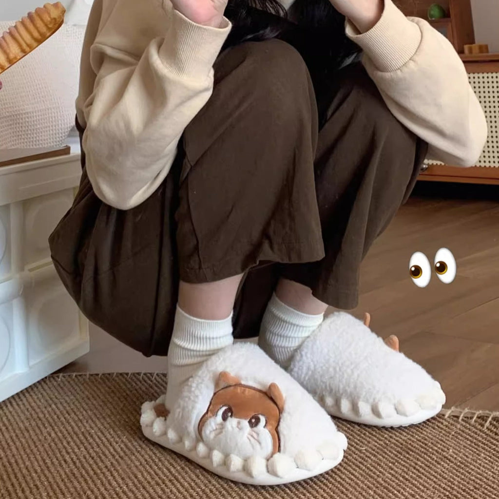 Fuzzy Kitty Face Home Slippers