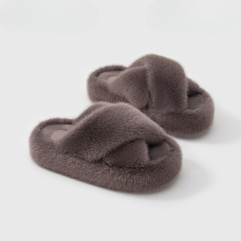 Fuzzy Platform Strap Slippers