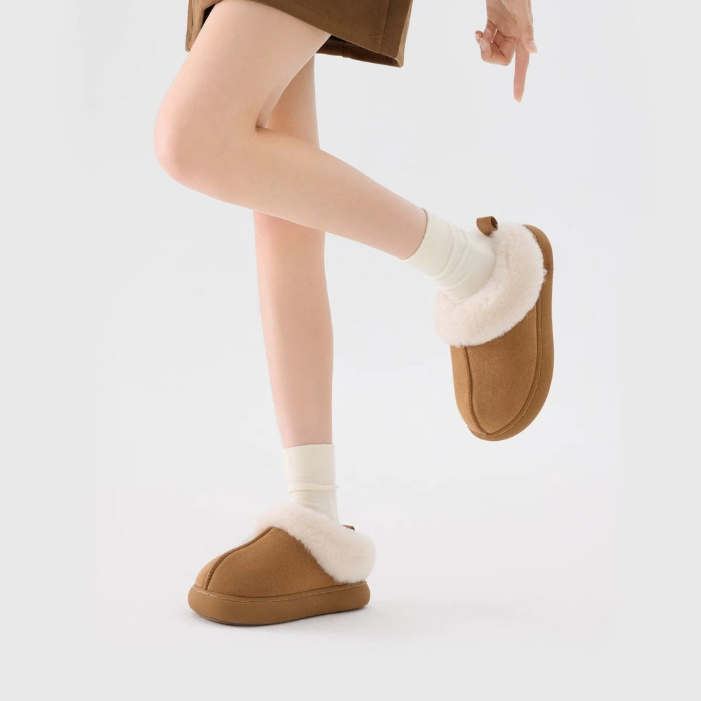 Chunky Platform Fleece Collar Slippers