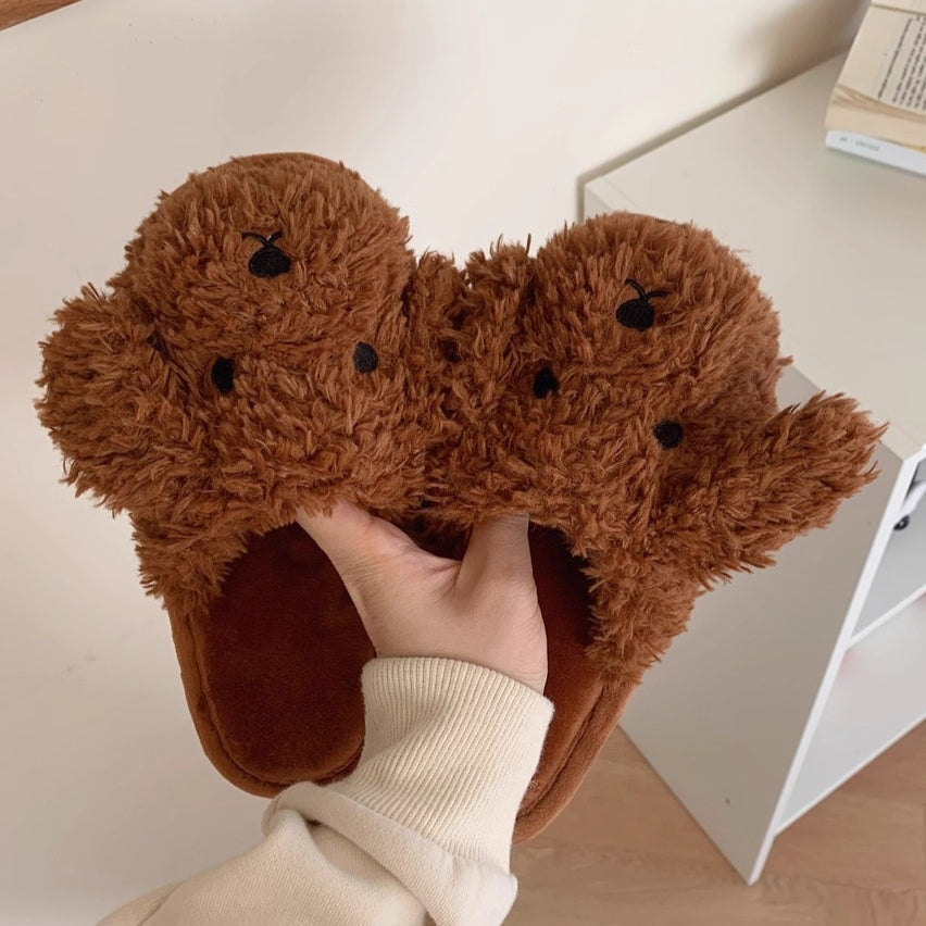 Fuzzy Poodle Dog Plush Slippers