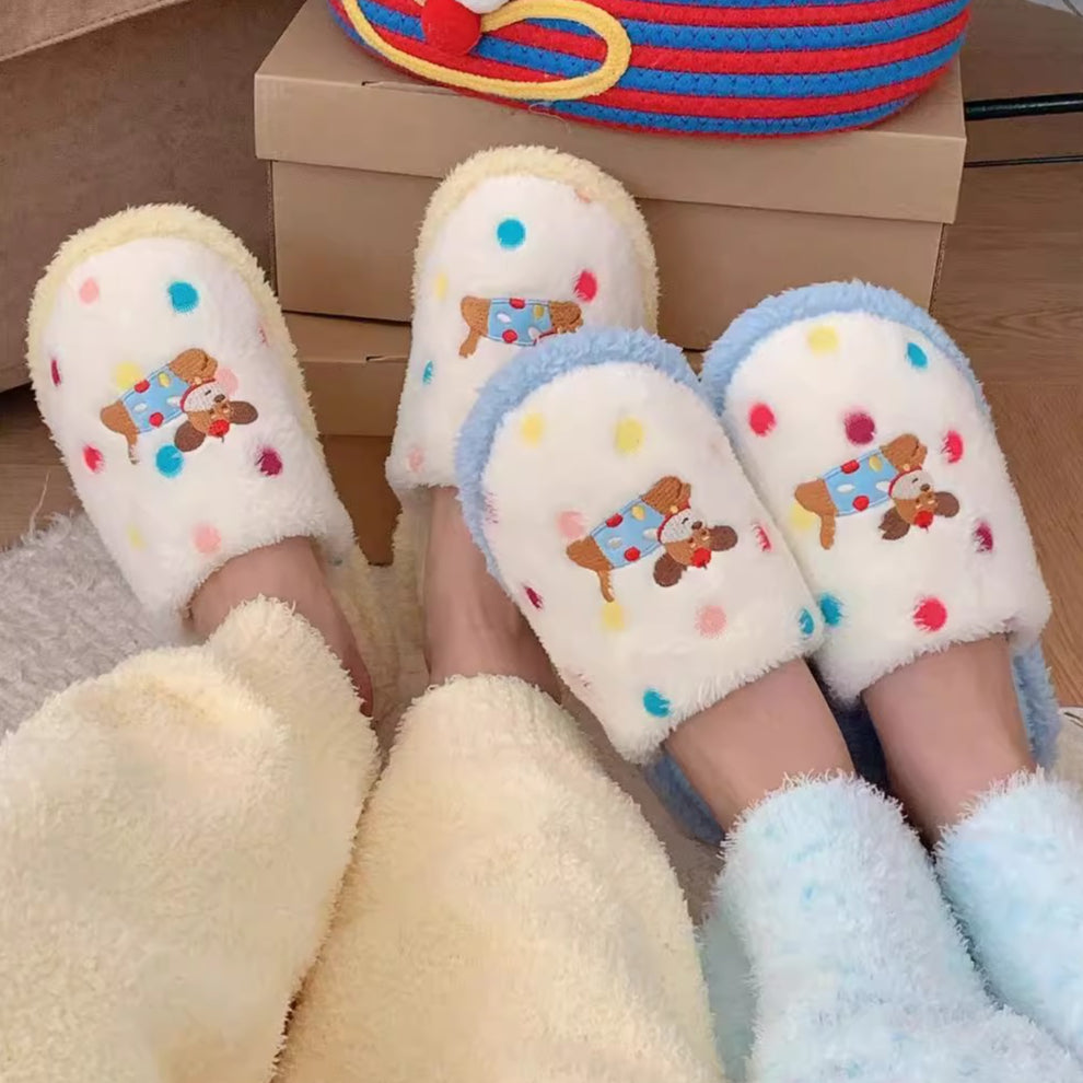 Dotted Pup Plush Home Slippers