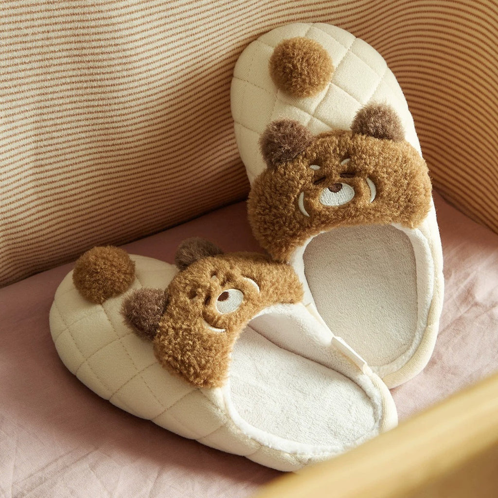 Quilted Cartoon Animal Pompom Slippers
