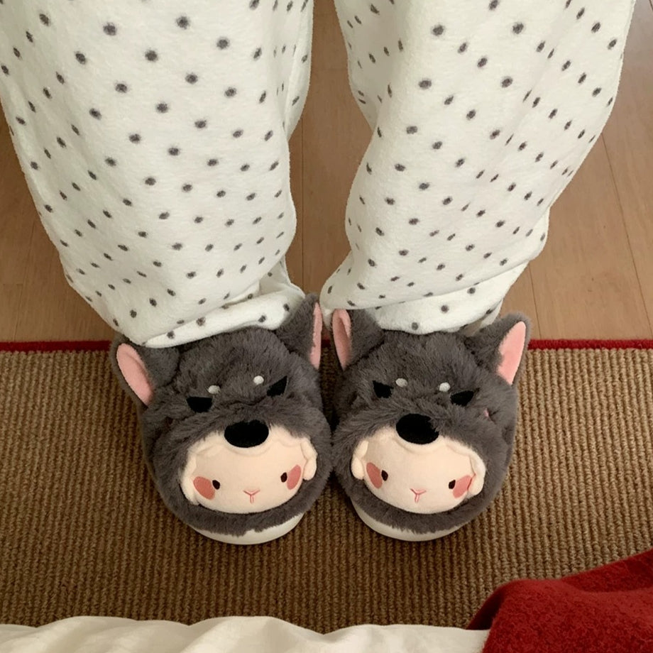 Wolf Disguised Sheep Plush Slippers