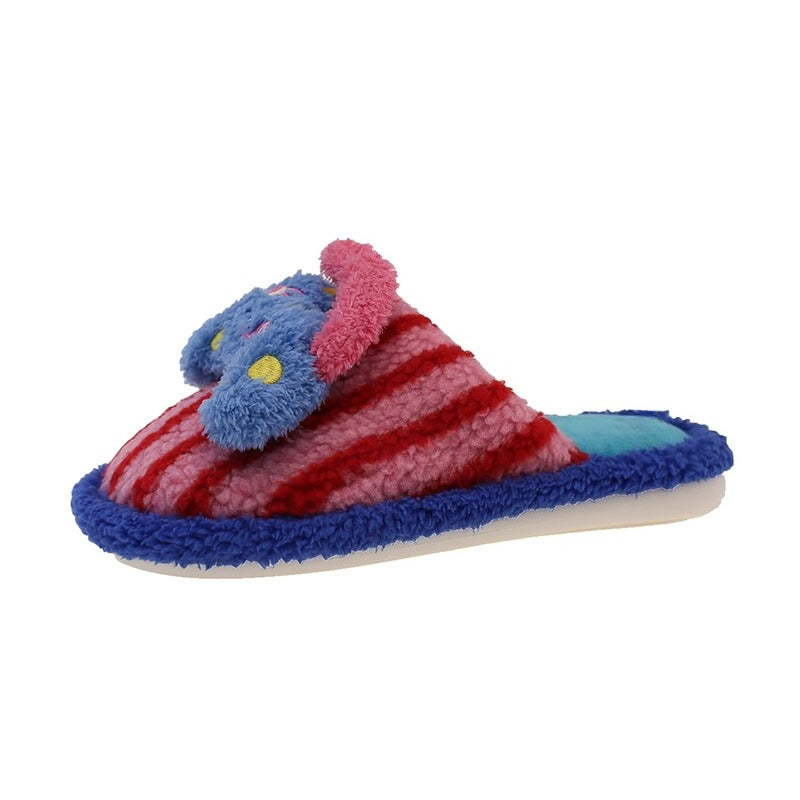 Striped Plush Animal Scuff Slippers