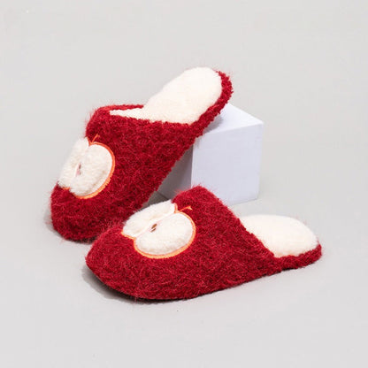 Fuzzy Apple Fruit Plush Slippers